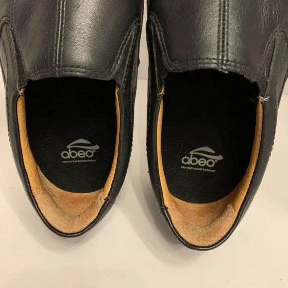 Abeo Black Leather Slip-Ons Orthotics Comfort